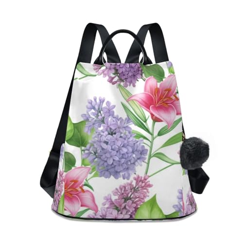 Sac à dos femme lilas antivol élégant avec pompon chic