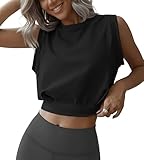 JINKESI Women Workout Crop Tank Tops Sleeveless Athletic Yoga Tops Running Gym Crop Workout Tank Tops Black-M