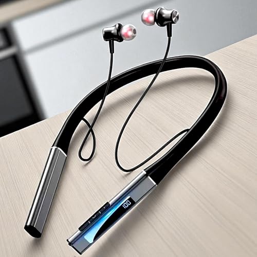 Image of iFAST Digital Display Bluetooth 5.4 Wireless Neckband Earphone | Up to 70 Hours Music Platime | with Plug & Play TF Card Support | Voice Assistance, Dual Pairing [ Black ]