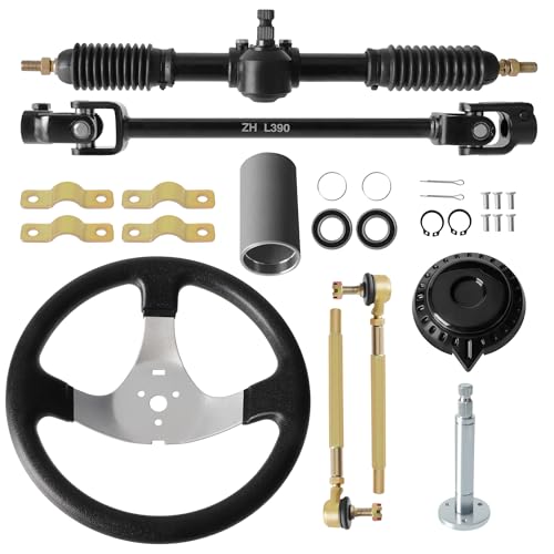TIMZH 300mm steering wheel 320mm adjustable shaft equipped with rack and pinion small gear pull rod rack compatible with 110cc 125cc 140cc 150cc Go Kart ATV UTV and off-road vehicle.