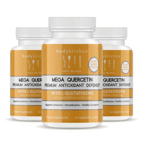 Body Kitchen - Mega Quercetin 1000mg with L-Glutathione, Complete Respiratory Support, Promotes NAC Production, Supports Immune, Cardiovascular Health and Detox, Non-GMO, Veggie Caps, 60 Count, 3 Pack