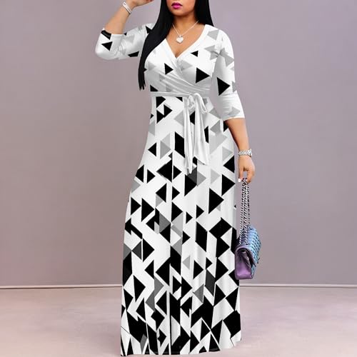 Image of PinkPatty Plus Size Maxi Dresses for Women Casual Flowy Long Dress 3 /4 Sleeve V Neck Wrap Dress with Belt