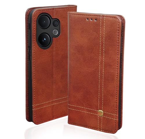 Image of Leather Flip Cover for Vivo V60 5G / Vivo T4 Pro 5G Wallet Slim Book Cover with Card Slots Magnetic Flip Cover for Vivo V60 5G / Vivo T4 Pro 5G - Magnetic Brown