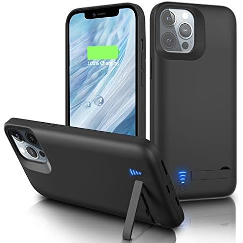 Gladgogo Battery Case for iPhone 12/12 Pro, 6000mAh Portable Charging Case with Kickstand, Carplay Supported Rechargable Battery Pack for Apple 12/12 Pro Backup Charger Case (6.1 inch)-Black Cover