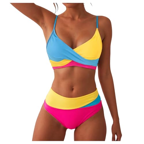 Conjuntos De Bikini para Mujer Verano Trajes De Baño Dos Piezas Cuello Halter Bañadores Push Up Adelgazar Cintura Alta Mujer Bikini Sets Triángulo Regulable para Uso En Piscina Y Temporada Estival