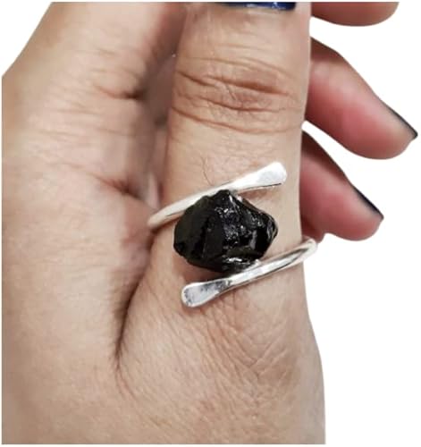 Natural Black Tourmaline Ring, Rough Tourmaline Ring, October Birthstone, Cross Band, 925 Sterling Silver, Womens Ring, Christmas, Thanksgiving, Handmade, Statement Jewelry, Raw Gemstone Jewelry