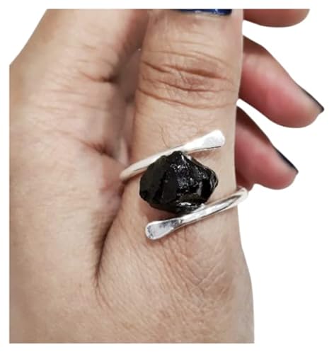 Natural Black Tourmaline Ring, Rough Tourmaline Ring, October Birthstone, Cross Band, 925 Sterling Silver, Womens Ring, Christmas, Thanksgiving, Handmade, Statement Jewelry, Raw Gemstone Jewelry #TOP21