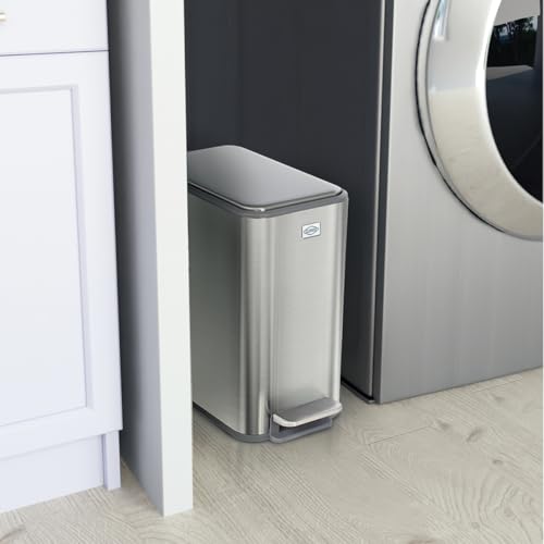 Clorox Slim Trash Can - 2.6 Gallon (10 Liter) Small Metal Trash Can with Soft Close Lid, Step Pedal, Removable Bucket - Stainless Steel Waste Bin for Narrow Spaces, Bathroom, and Office - image 6