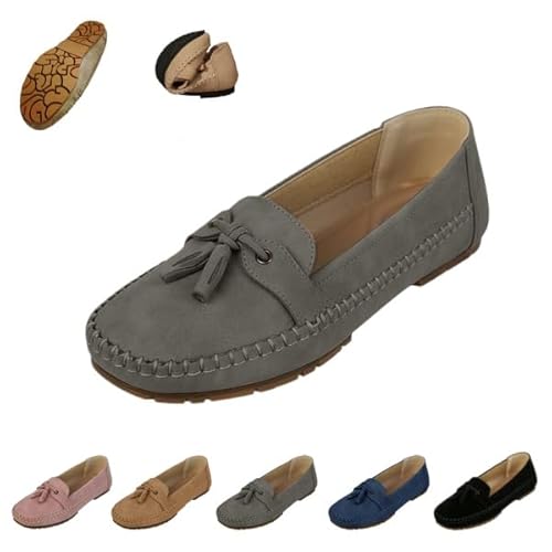 Women's Loafers Business Casual Flats Shoes Slip On Women Orthopedic Leather Shoes Loafers Wide Width Slip on Loafer (gray,23.0 