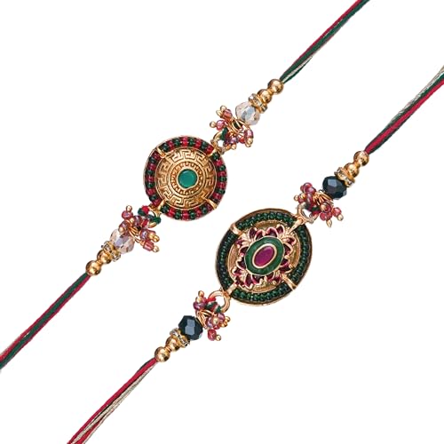 Image of eCraftIndia Set of 2 Beautiful Designer Rakhis, Best Bro Ever Fridge Magnet with Roli Chawal Pack - Rakhis for Brother, Bhabhi, Kids