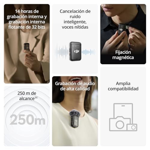 Miniatura 3 de dji Mic 2 (1 TX+1 RX), micrófono inalámbrico con cancelación de Ruido Inteligente, grabación Interna Flotante de 32 bits, Sonido optimizado, 250m de Alcance, micrófono para iPhone y Android