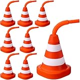 Sawysine 8 Pack Construction Cone Cups with Straws Bulk, Traffic Cones Party Favor 10 oz Plastic Reusable Kids Race Cups Set for Construction Traffic Theme Racing Car Birthday Party Supplies