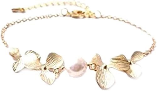 Rose Gold bracelet, Pearl Bracelet, Orchid bracelet, Flower bracelet, Wedding Bracelet, Gift for her, Bridesmaid gifts