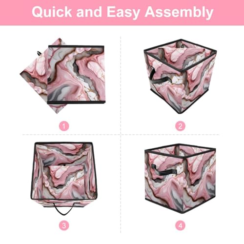 Boîte de rangement pliable chic avec poignées en cuir marbre rose - 7
