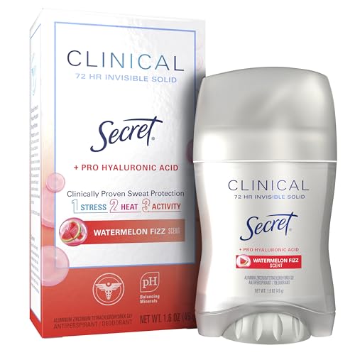 Secret Clinical Strength Antiperspirant Deodorant for Women, 3X Stress Protection, 72hr Sweat & Odor Protection, Pro-Hyaluronic Acid, Invisible Solid, Strawberry Summer Fizz Scent, 1.6 oz