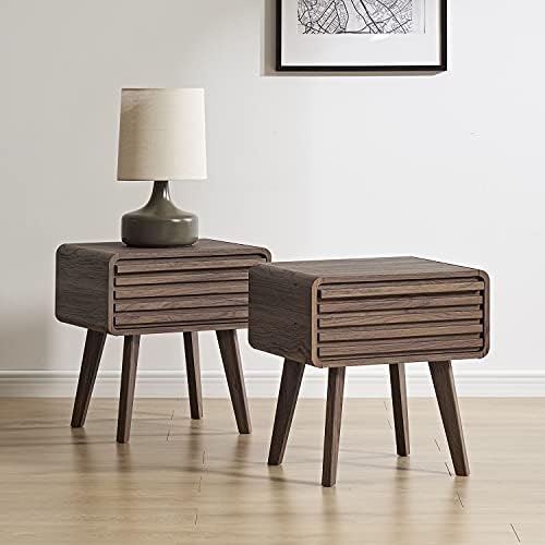 mopio Ensley Mid Century Modern Side Table, Small Accent Tables for Living Room, Mid Century Modern Night Stand, Bedside Tables, Wood Nightstands for Bedroom (Walnut, Set of 2)