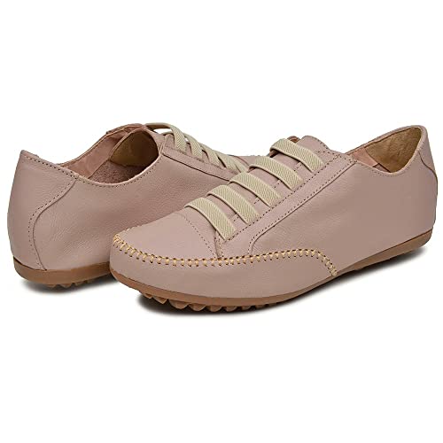 Sapato Mocassim Feminino Confort Couro Legitimo Mocatenis (Nude, 36)