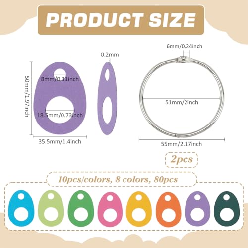 Image of BENECREAT 80Pcs 8 Colors Paper Thread Drops, 1.97x1.4Inch Teardrop Floss Bobbin Drops Cross Stitch Thread Organization with Iron Floss Ring for Craft DIY Sewing Storage