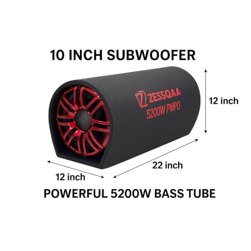 Image of 10 Inch D-Shaped Car Bass Tube | Built-in Amplifier | Dual Voice Coil | Plug & Play | Red