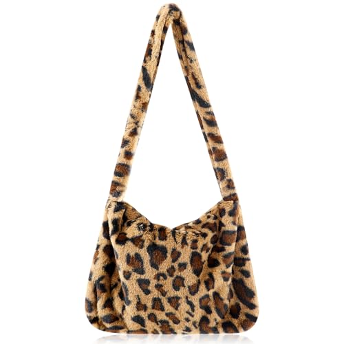 Cartera tipo clutch con estampado de leopardo, de felpa sintética, para mujer, ideal para invierno (mediana) miniatura 1