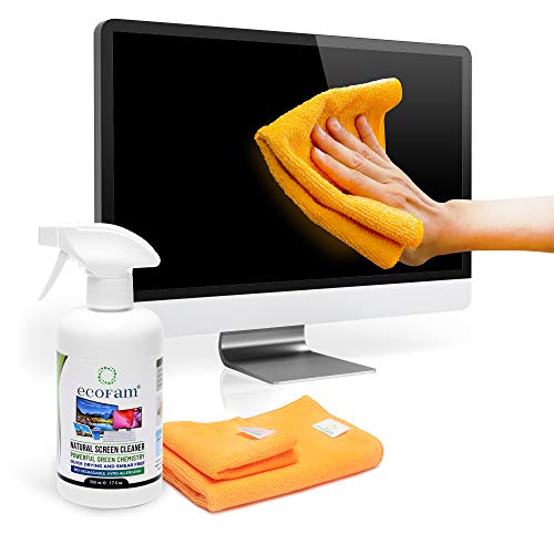 ecoFam Natürlicher Bildschirmreiniger Spray mit Zwei Premium Mikrofaser-Reinigungstüchern. Am besten geeignet für LCD, LED, HDTV, Fernseher, iPad, iPhone, Tablet, Smartphone und Laptops (500 ml) – Bild 7