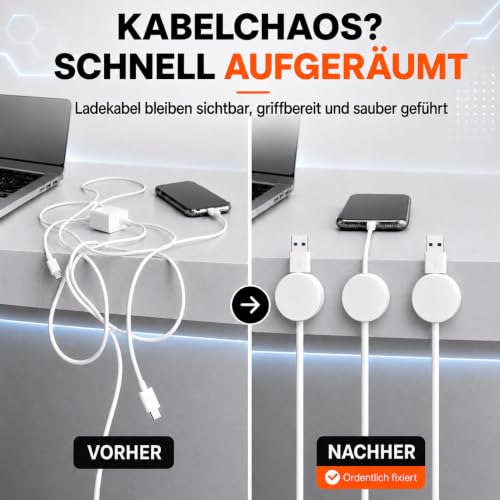 wimprove Lot de 8 supports de câble magnétiques auto-adhésifs à 360° Blanc – vue 9