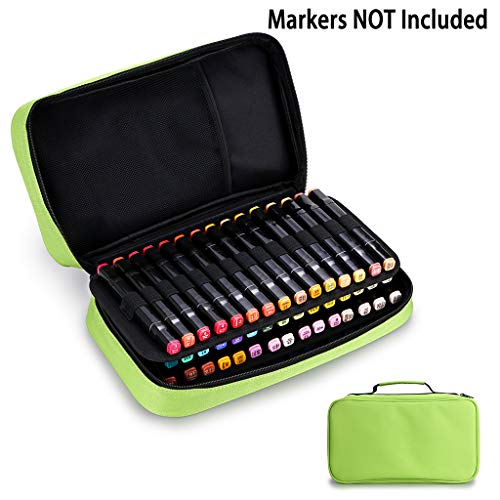 Btsky Art Marker Carrying Case Lipstick Organizer-60 Slots Canvas Zippered Markers Storage For Touch Spectrum Noir Paint Sharpie Markers, Empty Wallet Only(Green) #TOP4