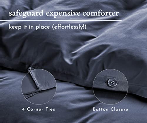 Image of California Design Den Oversized King Duvet Cover Cotton Only - 400 Thread Count, 100% Cotton Sateen, Soft and Durable Bedding Duvet Cover, Button Closures, Corner Ties - Indigo Dusty Blue