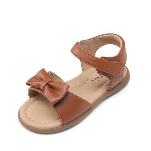 DREAM PAIRS Girls Sandals Fashion Bow Summer Shoes for Toddler/Little Kid,Size 7 Toddler,Brown,KSD213