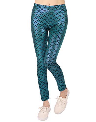 HDE Girl s Shiny Fish Scale Mermaid Leggings Stretch Metallic Tights (4T-12)