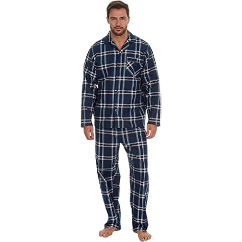 BRANDBUYS Mens Traditional Warm Flannel Pyjama Set Winter Warm Flannel Thermal 100% Cotton napped Flannelette M L XL XXL Gifts for Him (as8, alpha, l, regular, regular, Denim Check) Cover