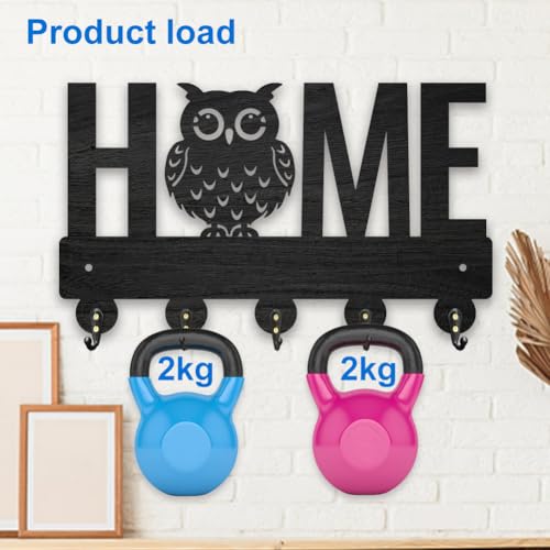 MAYJOYDIY Wooden Home Owl Key Hook Wall Mounted Animal Key Holder for Wall 30 x 17.5 cm Black Key Holder 5 Alloy Hooks Home Decor Gifts Entryway Kitchen Bathroom Storage Organizer - Image 4