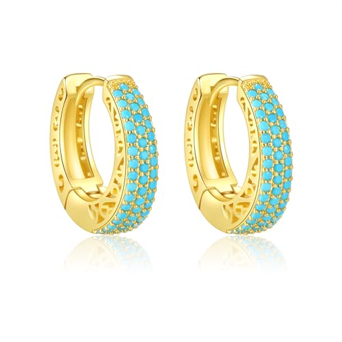 Turquoise Hoop Earrings for Women/Men 18K Real Gold Plated Cubic Zirconia Hoop Earrings Hypoallergenic Cartilage Ear Jewelry, Medium, Copper, No Gemstone