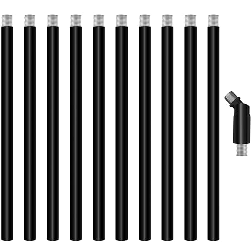 Image of 10 Pieces 12-inch M10 Threaded Extension Poles Lighting Fixture Downrods Stems & 180 Degrees Sloped Ceiling Adapter Kits for Pendant Light, Island Lighting, Chandeliers (Black)