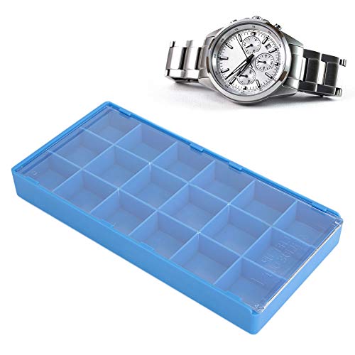 Cyrank Caja de almacenamiento de piezas de reloj de plástico, caja organizadora de piezas tipo cajón accesorios de reloj bandeja de almacenamiento herramientas de reparación de relojero(18 Grids)