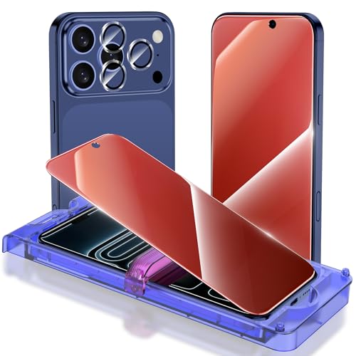 Image of YWXTW [Fashion Badge Privacy Screen Protector for iPhone 17 Pro 6.3 Inch 2 Pack + 1 Set Camera Lens Protector, Anti Blue Light Anti Spy 17 Pro Glass Screen Protector, Gradient Purple