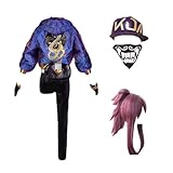 TANG XT2014 Woman's Game Purple Cosplay Costume Wigs Cap Mask Outfit Halloween (Costume+Wig+Cap, M)