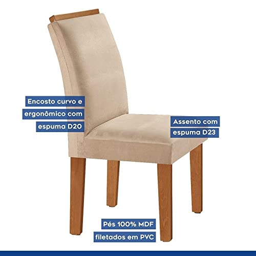 Conjunto Sala de Jantar Mesa Tampo Dakota Plus Vidro 160x80cm com 6 Cadeiras Luisa Yescasa Cinamomo/