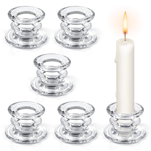 6 Pièces Bougeoir Verre,Chandelier en Verre Transparent pour Table Décorations, Mariage Noël Fête