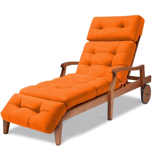 Waterproof Long Lounger Chair Cushion Outdoor Chaise Lounge Chair Cushionswith Ties, Patio Recliner Thickened Lounge Chair Cushions for Indoor 74.4 x 22 x 4.7 Inches,Cushion Only (Orange)
