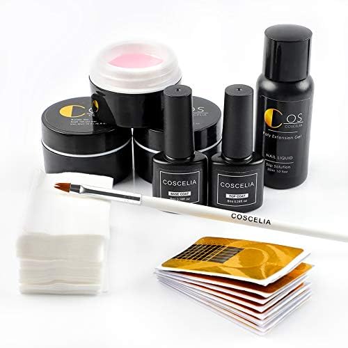 U V Builder Gel Kit Poly Nail Gel Kit 3 Colors U V Gel Nail Polish for Nail Extension Nail Strengthen Top Base Coat French False Nails Tips Brush Home DIY Nail Art Manicure Kit
