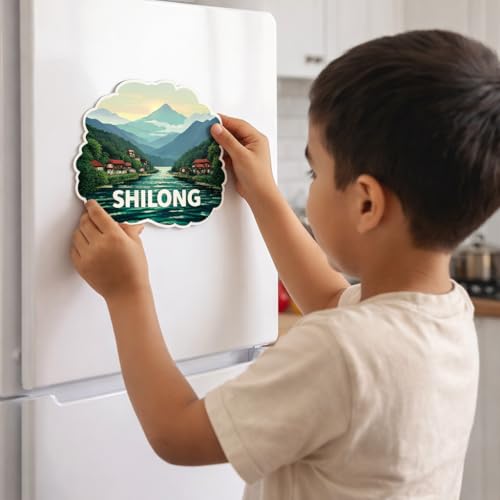 Image of Naxon Shillong City Theme Souvenir Wooden Fridge Magnet | Scotland of the East Hills & Waterfalls Design 3x3 Inch Refrigerator Magnet for Kitchen & Home Decor | Travel Gift from Shillong | Pack of 1