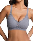 habibee Jelly Bra for Women No Underwire Push Up Scalloped Lace Bra Supportive Wireless Seamless Bras Full Coverage Bralettes Blue