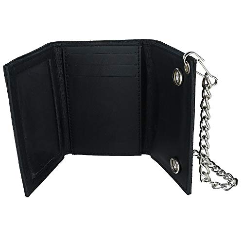 CTM Men's Leather Eagle Imprint Trifold Chain Wallet, Black2