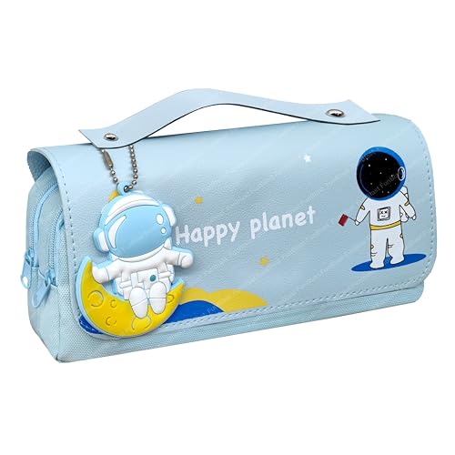 Image of FunBlast Multi-Purpose Pouch - Double Compartment Large Capacity Pouch - Happy Planet Zipper Pencil Case for Kids, Pencil Box for Kids, Stationary Pouch for Students School Supplies (Sky Blue)