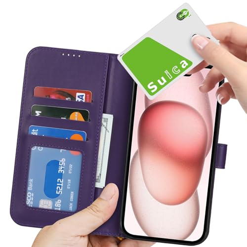 Image of for iPhone 15 Case Wallet with Card Holder,for iPhone 15 Wallet Case for Women Men,PU Leather Shockproof Magnetic Buckle Stand Flip Phone Case-Purple