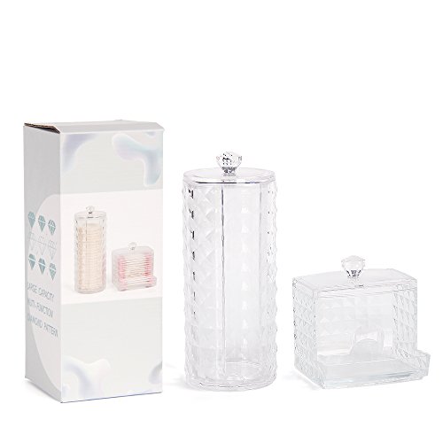 Cotton Pad Holder & Swab Storage Dispenser for Cotton Swabs, Make Up Pads, Great Container to Cotton Balls, Q-Tips & all Cosmetic Storage, Nice on Bathroom/Vanity Counter, Dressing Table(Pack of 2)