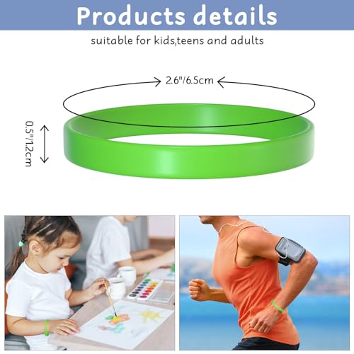 Image of Morcheiong 12 Pieces Silicone Bracelets- Green Color Blank Rubber Wristbands for Adults Teen Party Favors