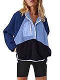 Nirovien Fleece Jacket Women Sherpa Quarter Zip Pullover Button Down Fuzzy Sweatshirt Warm Outwear with Pockets(Black Dark Blue,M)