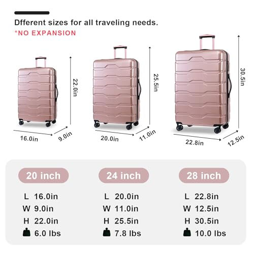 GOWE Luggage Sets ABS+PC Hardshell 3pcs Clearance Luggage Hardside Lightweight Suitcase Sets Spinner Wheels Suitcase with TSA Lock (20/24/28), Rosld2
